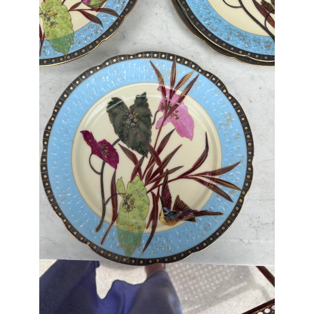 Late 19th Century Rare 19th Century Set of 5 Porcelain Leaves & Birds Plates For Sale - Image 5 of 7
