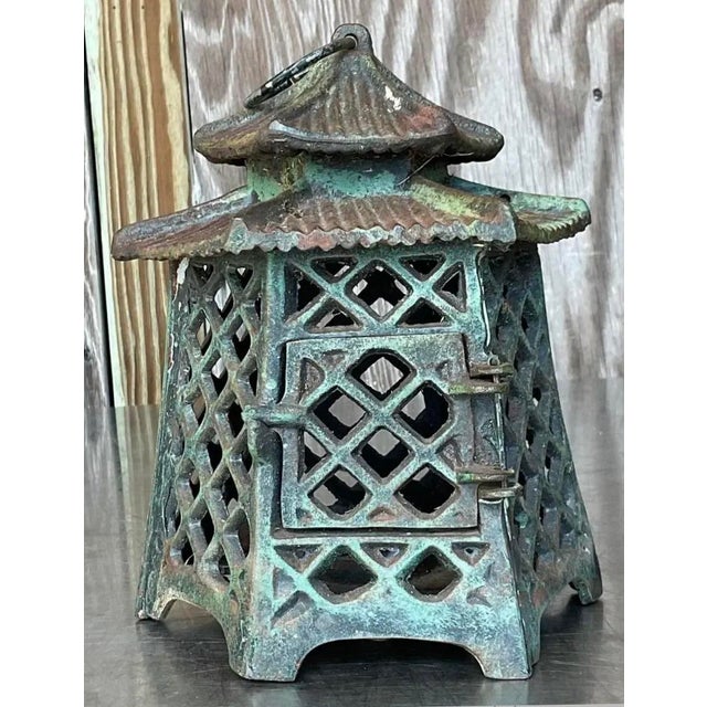 Vintage Asian Wrought Iron Pagoda Lantern For Sale - Image 11 of 12