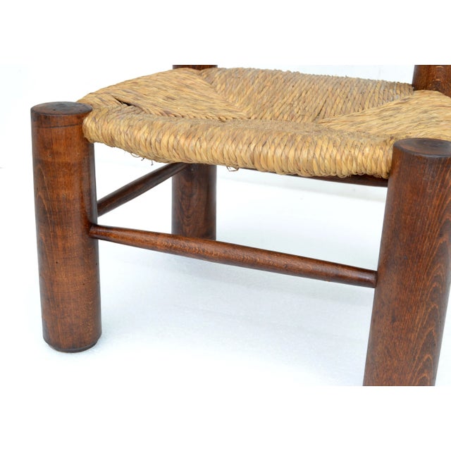 Brown Charlotte Perriand Style Turned Wood Kid's Chair Woven Rush Seat France 1960 For Sale - Image 8 of 12
