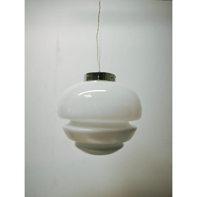 Silver Milky White Murano Suspension, 1970s For Sale - Image 8 of 11