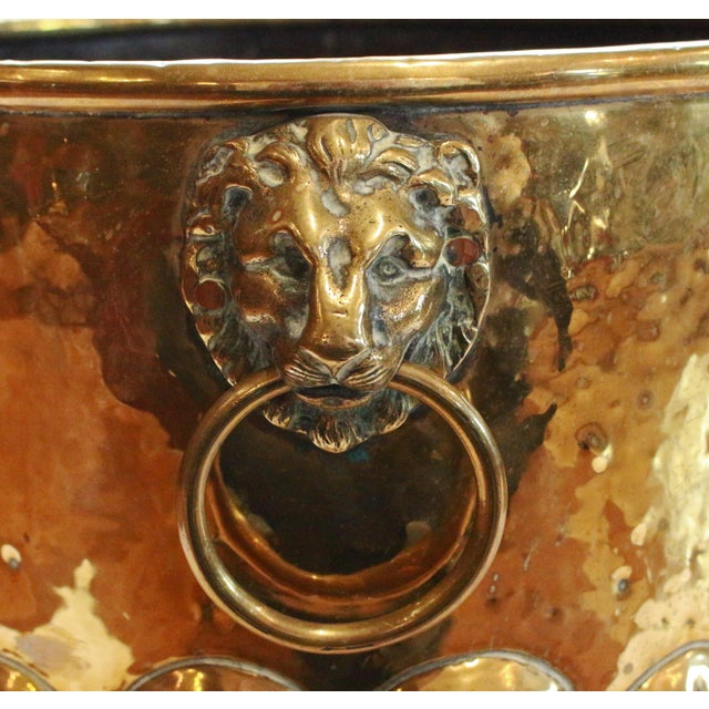 Metal Circa 1880 English Large Brass Repousse Armorial Jardiniere For Sale - Image 7 of 10