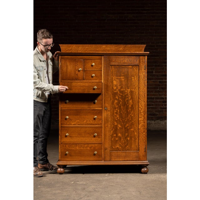 Antique Quarter Sawn Armoire Cabinet by Aurora Furniture Co. For Sale - Image 11 of 14