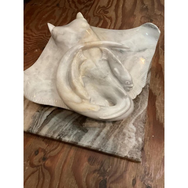 Vintage Carrera Marble Stingray Sculpture For Sale - Image 4 of 13