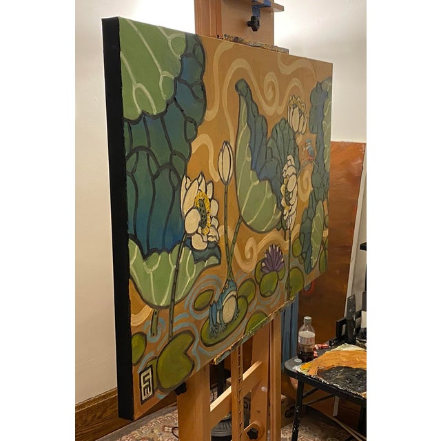Textile Pond Original Oil Painting Stephen McDonough For Sale - Image 7 of 7