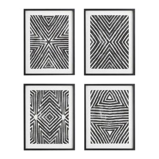 Achromatic Geometric Prints in Wood Frames, Set Of 4 For Sale