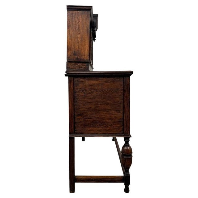 Metal Antique Early 20th Century English Jacobean Oak Sideboard For Sale - Image 7 of 13