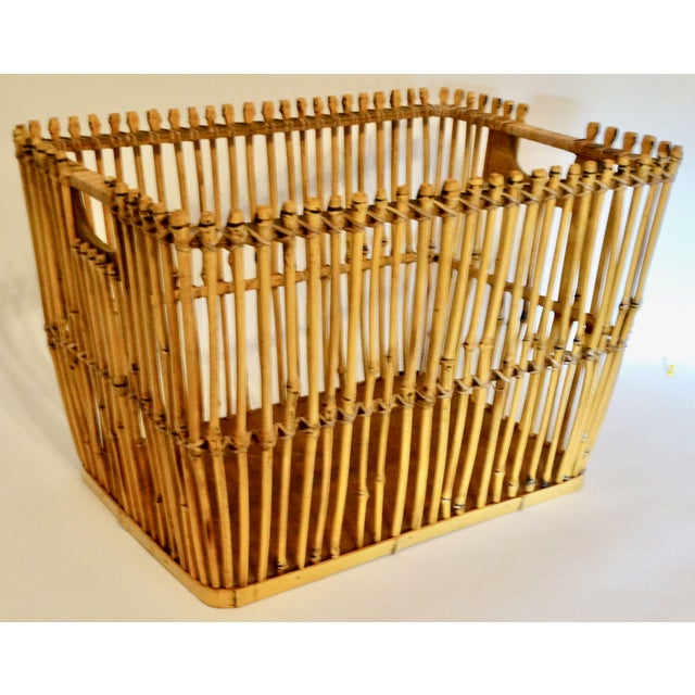 Large Mid Century Chinoiserie Natural Bamboo Basket For Sale - Image 9 of 12