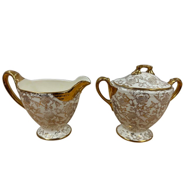 Vintage Homer Laughlin Eggshell Georgian Tea Set, 22-Karat Gold Gilt For Sale - Image 9 of 13