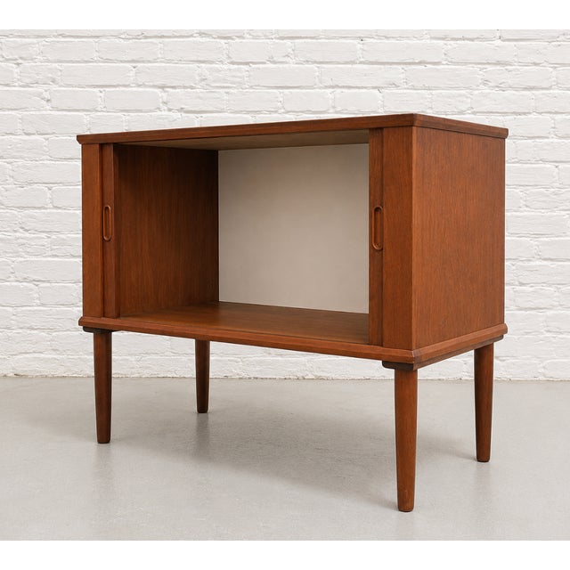 Danish Mid Century Modern Tambour Door Jr. Credenza / Vinyl Record Storage Cabinet, Circa 1960's For Sale - Image 12 of 13