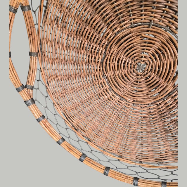 Vintage Country French Wicker Wire Sides Round Handle Tray For Sale - Image 9 of 13