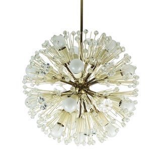 Mid-Century Dandelion Chandelier in Brass and Glass, 1950s For Sale