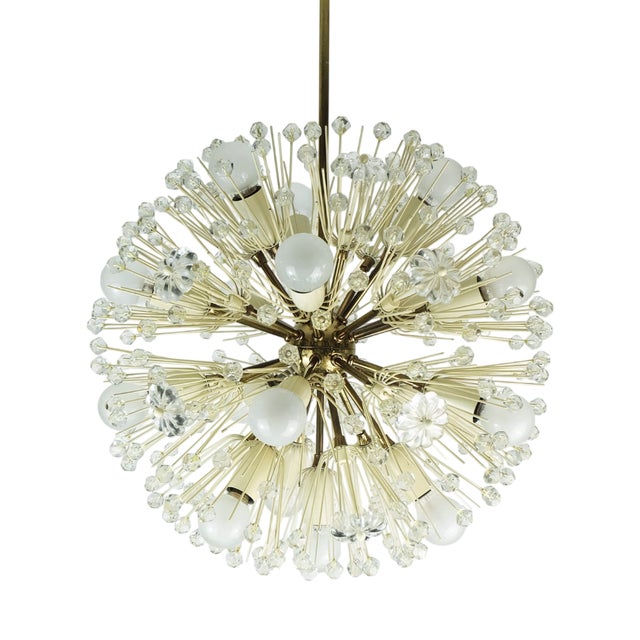 Mid-Century Dandelion Chandelier in Brass and Glass, 1950s For Sale