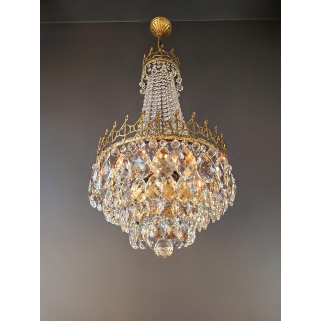 Art Deco Antique Chandelier With Musical Motif Empire Historicism Style Brass Gold For Sale - Image 3 of 6