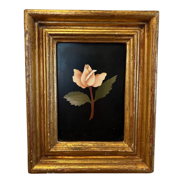 Vintage G. Ugolini Italian Pietra Dura Miniature Flower Botanical Gilt Frame For Sale