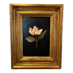 Vintage G. Ugolini Italian Pietra Dura Miniature Flower Botanical Gilt Frame