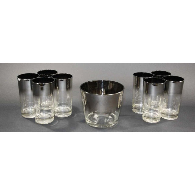 1950s Dorothy Thorpe Mid-Century Silver Fade Cocktail Barware Glasses and Ice Bucket - Set of 9 For Sale - Image 5 of 13
