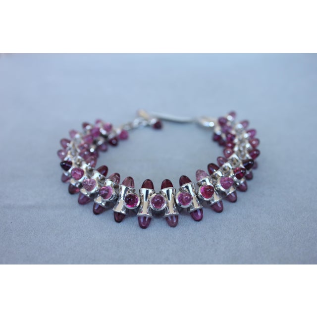 Tamara Commoli Pink Tourmaline Rubellite Mikado 18k White Gold Unique Bracelet For Sale - Image 13 of 18