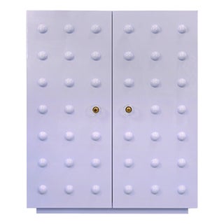 Matthew Izzo Home Beau Glossy Lavender Lacquer Two Door Cabinet With Ball Studs and Acrylic/Brass Knobs For Sale