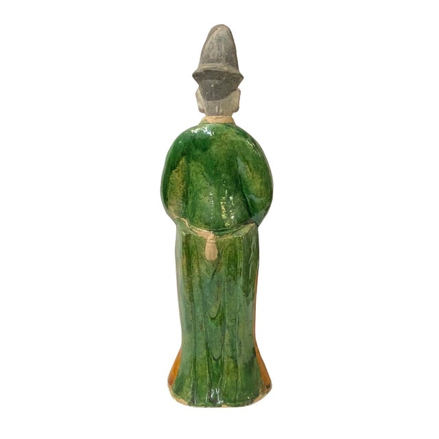Figurative Chinese Green Tri-Color Ceramic Ancient Dressing Art Figure For Sale - Image 3 of 7