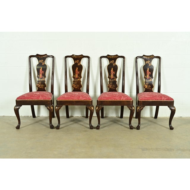 Henredon Chinoiserie Queen Anne Hand Painted Oak and Burl Wood Dining Chairs, Set of Four For Sale - Image 13 of 13
