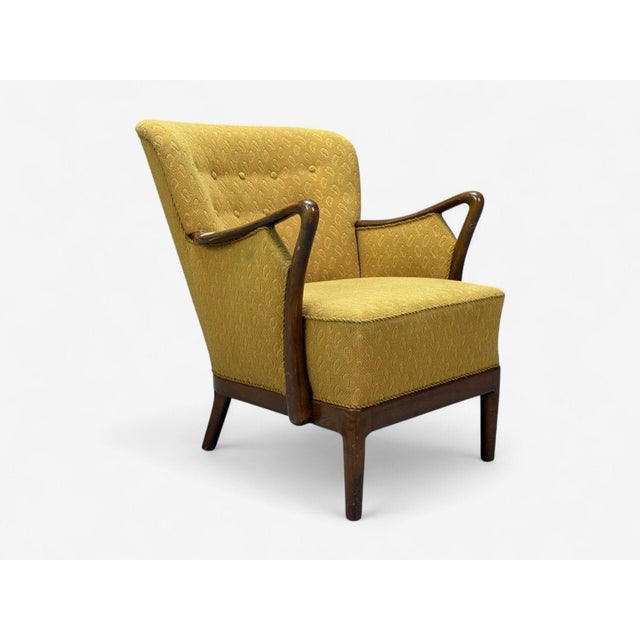 Mid-Century Modern Slagelse Mobelvaerk, Fabric, Wood, Sculptural Arm Chair, Denmark, 1960s For Sale - Image 3 of 10