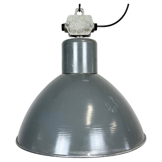 Industrial Grey Aluminium Pendant Lamp from Polam Wilkasy, 1960s For Sale