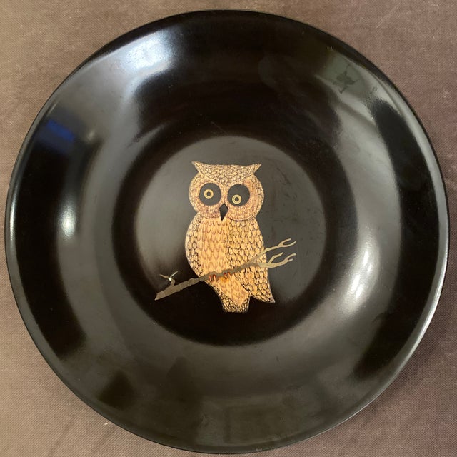 Vintage Couroc piece with delightful design of an owl. This catchall is composed of a proprietary black lacquer phenolic...