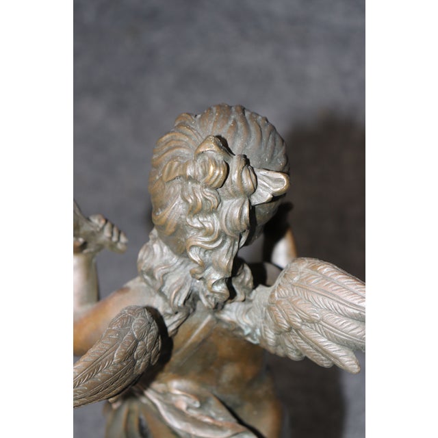 1960's Patinated Winged Putti Sculpture on Marble Base For Sale - Image 10 of 10
