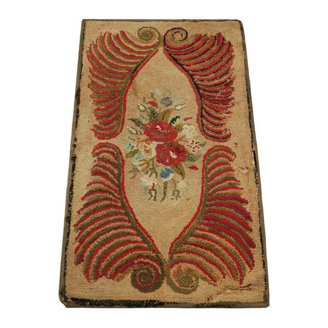 1920s Antique Hooked Rug in Beige-Brown With Colorful Floral Medallion | Rug & Kilim For Sale - Image 5 of 8