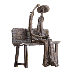 Ruth Bloch Signed Couple on Bench Bronze Israeli Sculpture