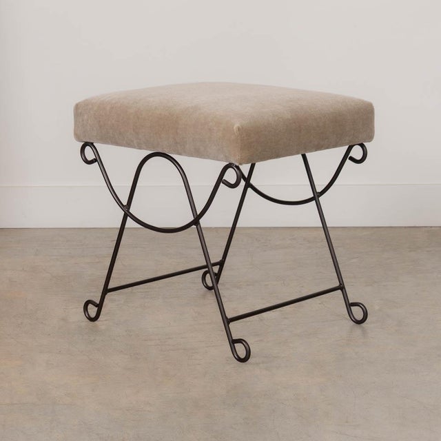 Brown Panoplie Iron Loop Stool, Brown Mohair For Sale - Image 8 of 10