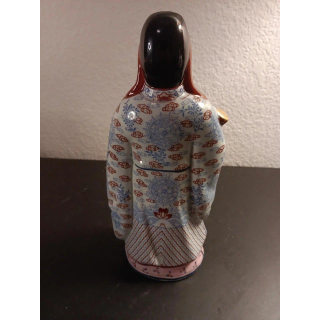 1970s Asian Famille Rose Porcelain Scholar With Scroll Figurine, Circa Late 20th Century For Sale - Image 4 of 8