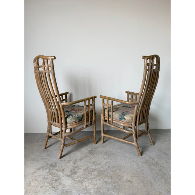Vintage Coastal Organic Rattan and Leather Arm Dining Chairs – A Pair For Sale - Image 9 of 12