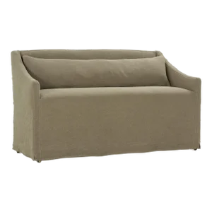 Connery Slipcovered Dining Banquette with Brass Casters, Tawny Linen
