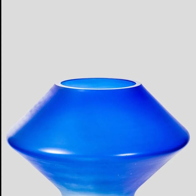 Satin blue and clear blown glass table lamp 1960’s. Designed by Cenedese Italy. Stamped This piece has an attribution...