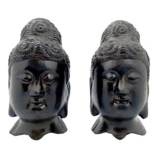 A Pair of Chinese Bronze Buddha Heads For Sale