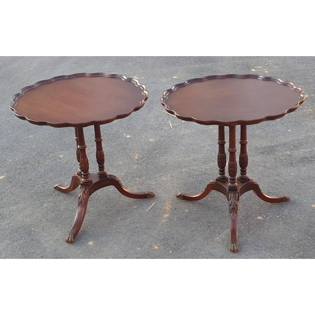 Imperial Furniture, Grand Rapids Mid 20th Century Pair Imperial Furniture George III Style Mahogany Pie Crust Tables, Refinished For Sale - Image 4 of 12