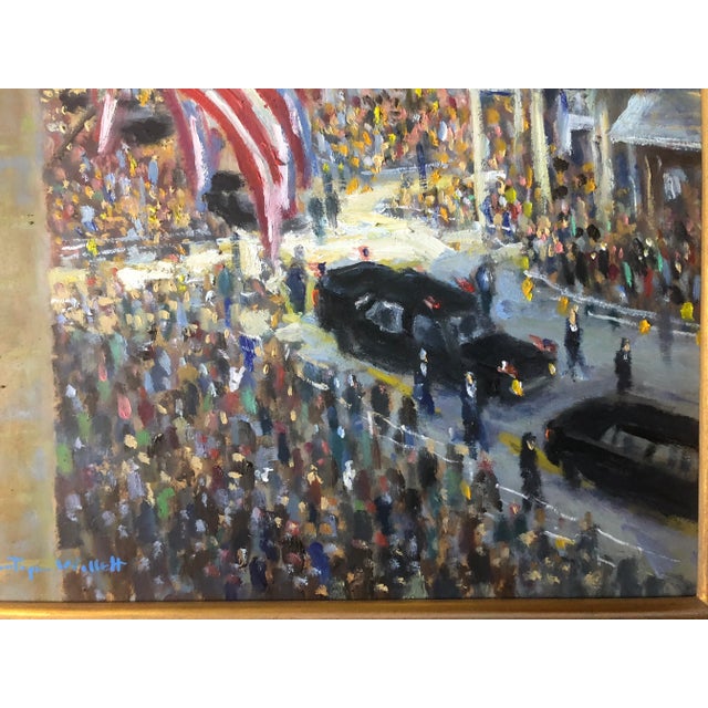 Impressionist Christopher Willett “Jacqueline Kennedy’s Funeral Procession” Oil on Masonite For Sale - Image 3 of 7