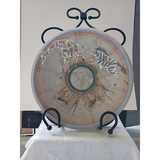 Ceramic Pristine Vintage Donn Hedman Studio Art Pottery Safari Platter – 10" Slip-Trailed Stoneware For Sale - Image 7 of 14