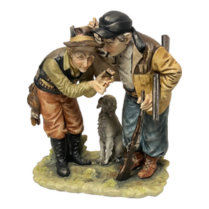 Vintage Large Capodimonte Porcelain Figurine of Rabbit Hunters With Dog