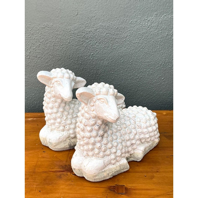 Late 20th Century Vintage Sheep Figurines in Ceramic - Set of 2 For Sale - Image 5 of 17