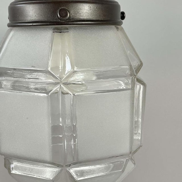 Secessionist Brass Semi Flush Mount in Frosted Glass and Burnished, 1920s For Sale - Image 9 of 14