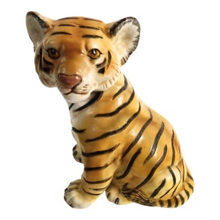 Vintage Plaster Tiger Decorative Statue For Sale