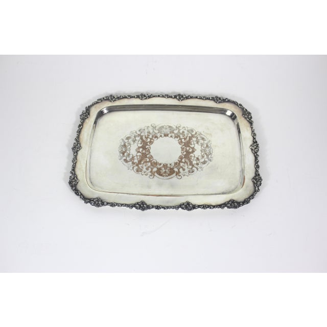 English Small Silver Plated Tray, Raised Floral Edge Embossed Detail, Vintage For Sale - Image 3 of 12