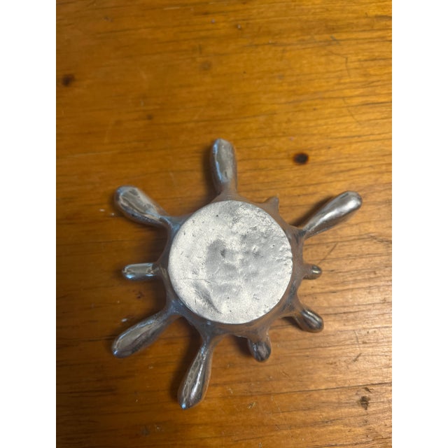 Unique piece of metal art, hand made silver biomorphic shape, feels hip Y2K. Small catchall container or candle holder...