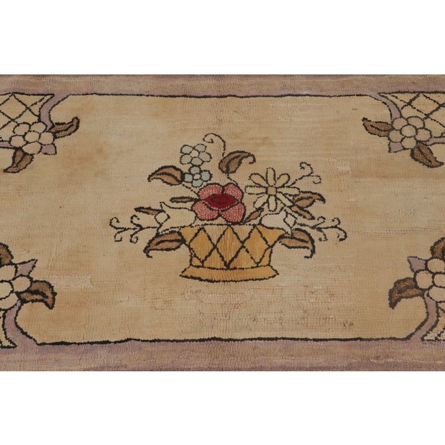 Rug & Kilim Antique Hooked Rug With Botanical Basket Medallion Design - Rug & Kilim For Sale - Image 4 of 7