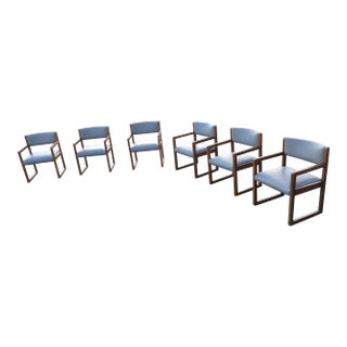 Late 20th Century Danish Modern Oak Box Chairs on Sled Bases - Set of 6 For Sale