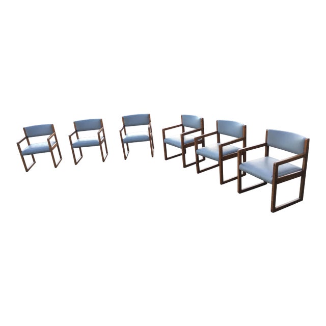 Late 20th Century Danish Modern Oak Box Chairs on Sled Bases - Set of 6 For Sale