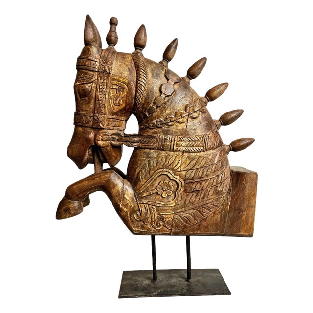 Carved Marwari Jumping Horse on Stand For Sale