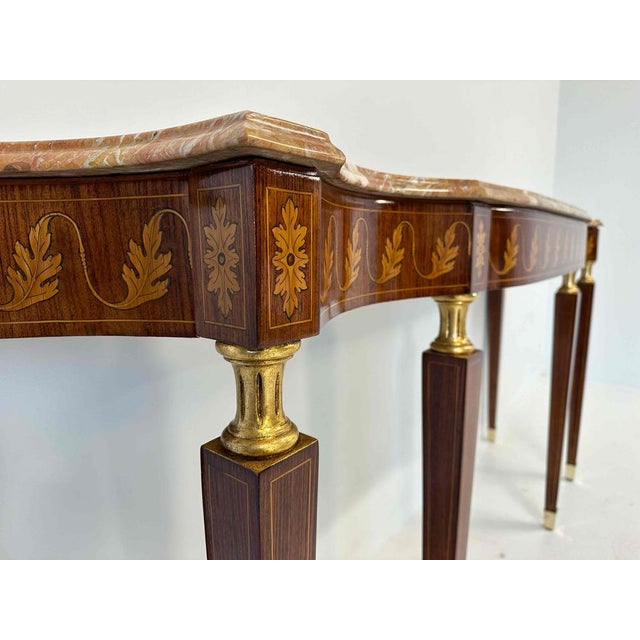 Beige Italian Art Deco Marble and Inlaid Wood Console by Paolo Buffa, 1950s For Sale - Image 8 of 12